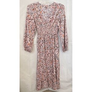 Old Navy Pink Dainty Floral Smocked Waist Midi Dress Womens M L/S Plunge V Neck